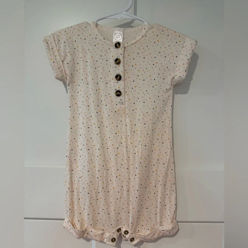 Lou Lou & Company Cream Baby Romper with Multicolor Dot Print